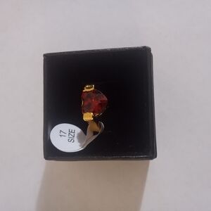 Cubic Zirconia Elegant Gold Plated and Red Heart Women's Ring Sizes 7, & 9